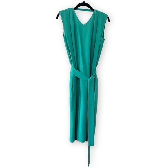 Costello Tagliapietra Blue Green Plunge Back Tie Waist Silk Midi Dress - Picture 3 of 9